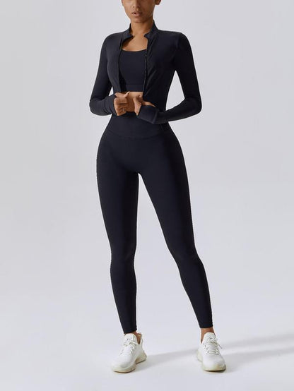 Three-Piece Set Women'S Solid Criss Cross Crop Tank Top & High Waist Leggings & Zip up Crop Jacket Tracksuits Set, Comfy Outfits for Yoga Gym Workout Running, Athletic Wear, Yoga Pants, Valentine'S Day Gift, Ladies Sportswear for All Seasons Fall Outfits