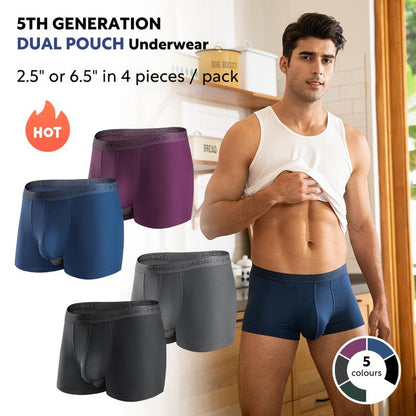 DAVID ARCHY Men'S Dual Pouch Underwear Micro Modal Trunks Separate Pouches with Fly 4 Pack, Gift Sets for Boyfriend，Ice Silk Cooling Sensation，Sense of Comfort，Odor Control，Obese Individua，High Elasticity